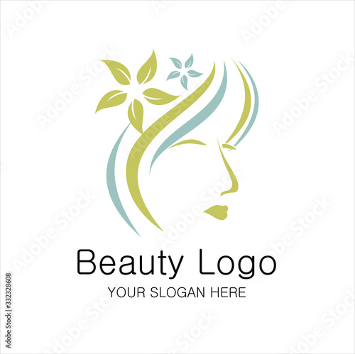 Beautiful women face hair salon logo