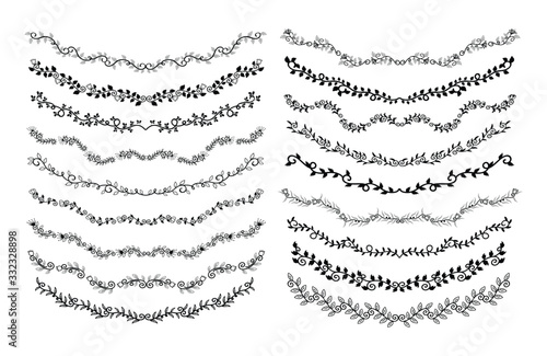 Hand Drawn Borders Elements Set Collection, floral Swirl ornament Vector