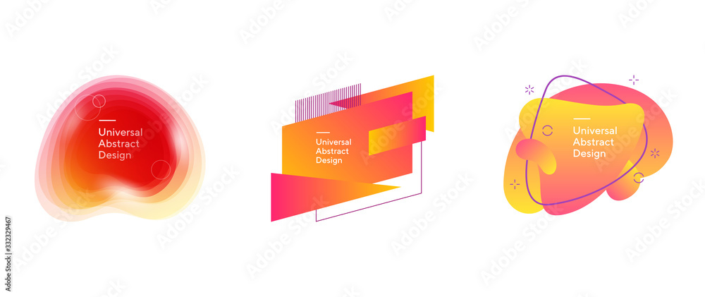 Collection of abstract colorful dynamical shapes. Gradient elements, flowing liquid forms, text sample. Trendy futuristic design for cover, print, wallpapers