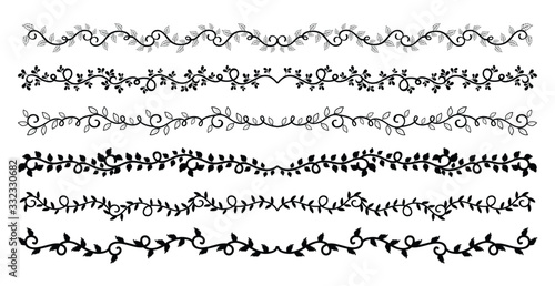 Hand Drawn Borders Elements Set Collection, floral Swirl ornament Vector