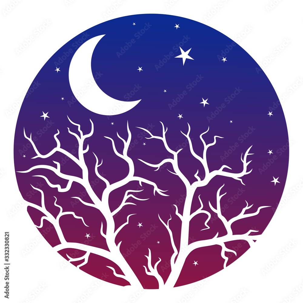 Obraz premium Round symbol with moon and tree.
