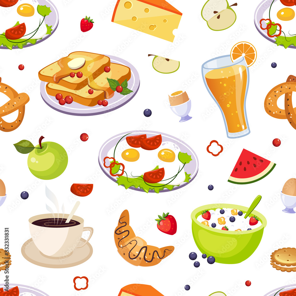 Breakfast Food Seamless Pattern, Design Element Can Be Used for Website, Cooking Book, Restaurant Menu, Wrapping Paper Vector Illustration Breakfast Food Seamless Pattern, Design Element Can Be Used for Website, Cooking Book, Restaurant Menu, Wrapping Paper Vector Illustration