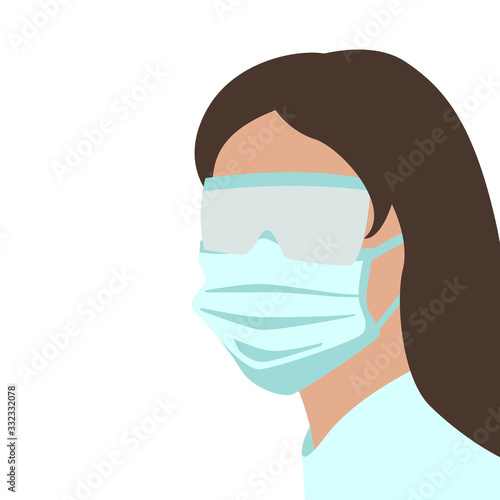 woman in protective mask and glasses, vector illustration,