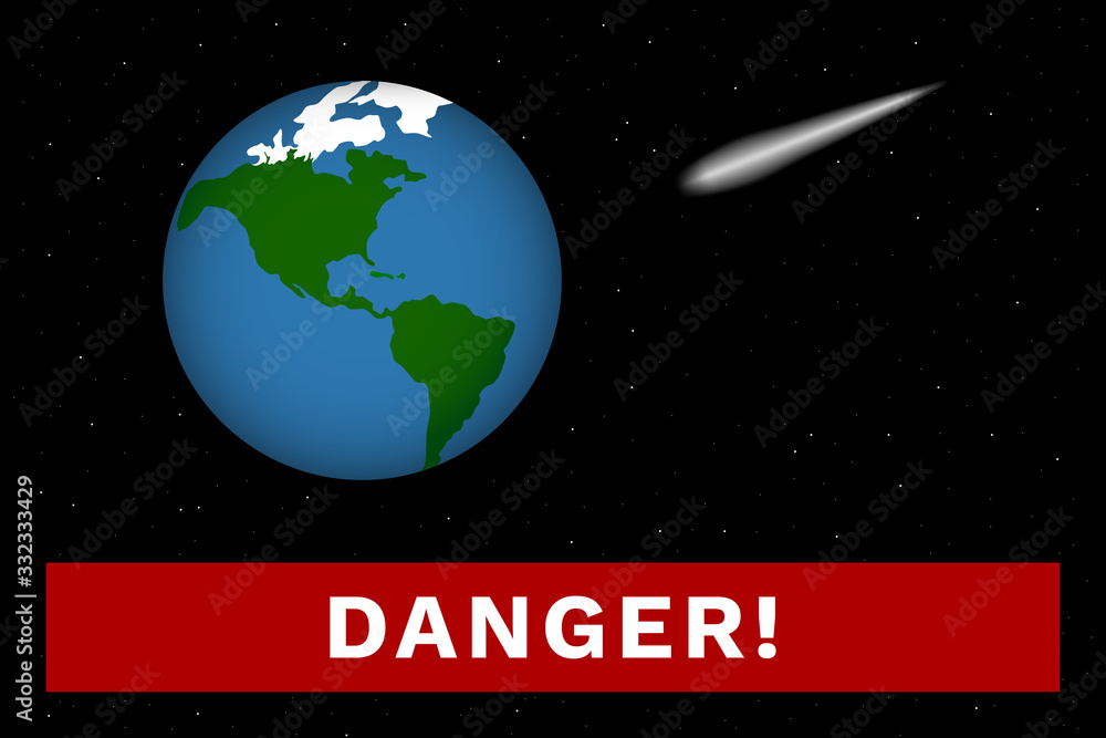 Planet Earth and asteroid. Cosmic catastrophe. Vector illustration. Planet Earth and asteroid. Cosmic catastrophe. Vector illustration.