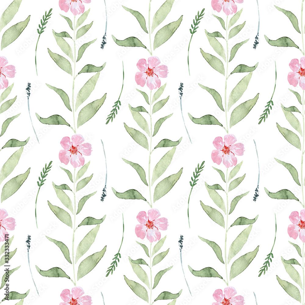 Watercolor background with spring flowering plants Watercolor background with spring flowering plants
