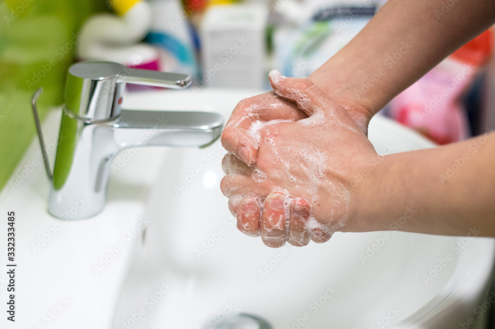 Correct washing hands with soap and hot water. Prevention from catching various deseases. Correct washing hands with soap and hot water. Prevention from catching various deseases.