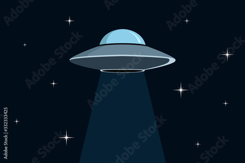 Flying saucer in space. Vector illustration.