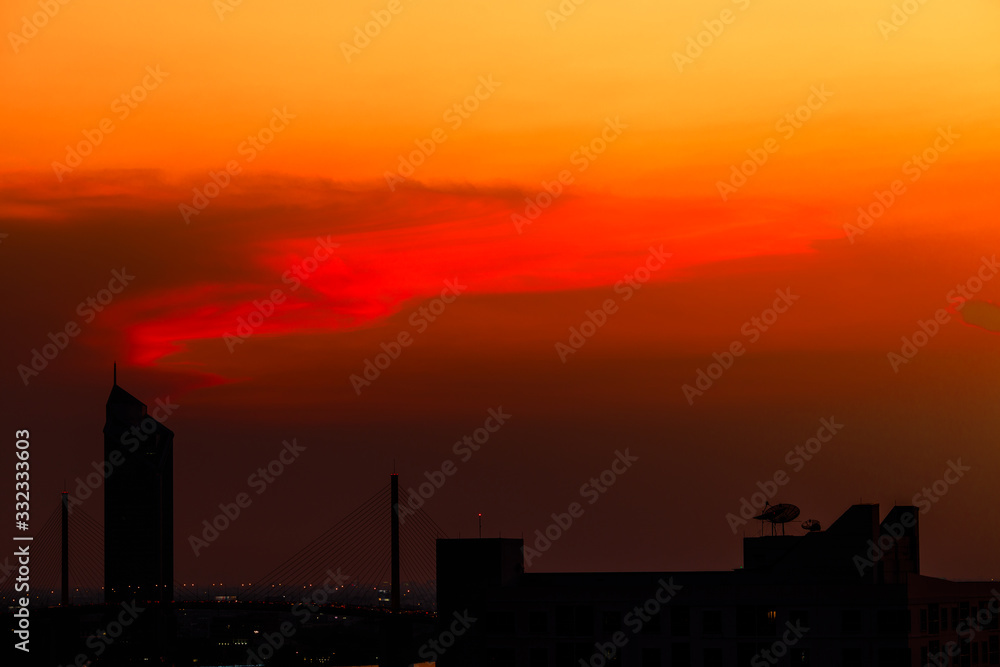 background view of the sky is close,with various colors changing according to the weather(orange, red,yellow,pink,blue)is a natural beauty