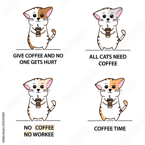 cat. coffee cat. drawing for t-shirts. coffee. cat with a coffee