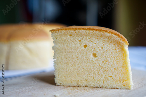 Tableau sur toile Fluffy cheese cake, a pieces of sponge cake with soft texture