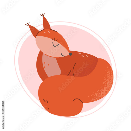 Cartoon Squirrel Resting with Closed Eyes Isolated on White Background Vector Illustration