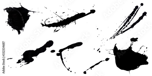 abstract ink black of stain or splash black watercolor paint and liquid Ink splash splatter is  black line calligraphy of brush isolated on white background with clipping path