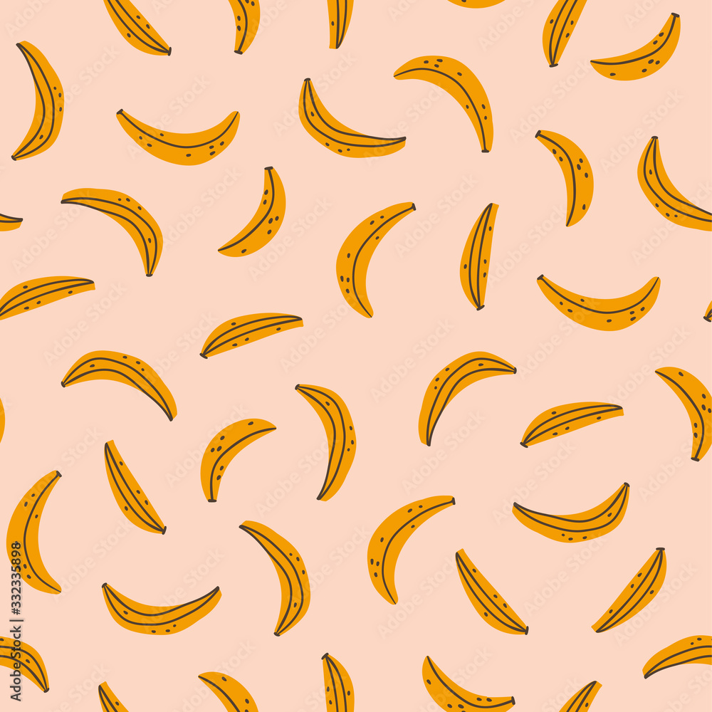 Banana seamless pattern on the pink background. Vector Illustration. Hand drawn fruit fabric design. Banana seamless pattern on the pink background. Vector Illustration. Hand drawn fruit fabric design.