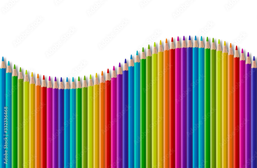 Set of color wooden pencil in wave shape on white background Set of color wooden pencil in wave shape on white background