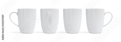 white mugs isolated on white background view from different sides