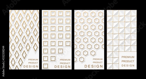 Set Template for package or flyer from Luxury background made by White geometric shapes with gold accents for cosmetic or perfume or for package of tea or for alcohol label or for advertising jewelry