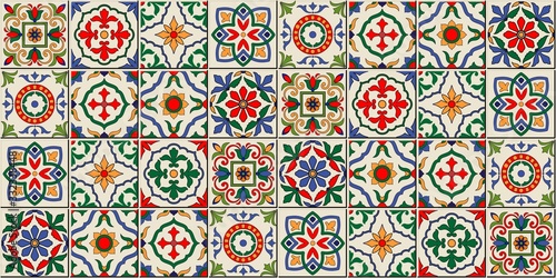 Mediterranean seamless pattern from Moroccan tiles, Azulejos ornaments. Can b...