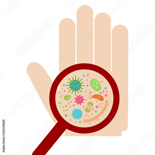 Germs on a dirty hand. Vector