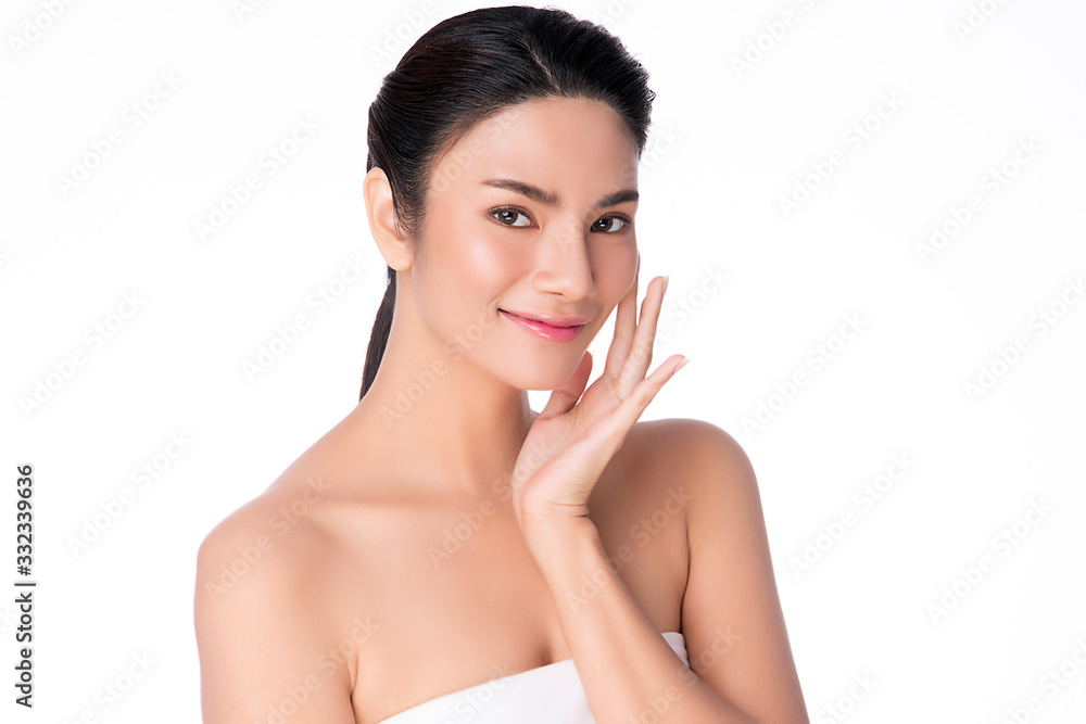 Beautiful Young Asian Woman with Clean Fresh Skin. Face care, Facial treatment, Cosmetology, beauty and healthy skin and cosmetic concept .woman beauty skin isolated on white background Beautiful Young Asian Woman with Clean Fresh Skin. Face care, Facial treatment, Cosmetology, beauty and healthy skin and cosmetic concept .woman beauty skin isolated on white background