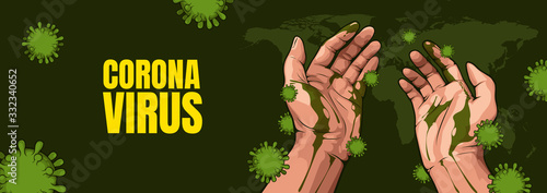 Coronavirus, Picture of dirty hands with germs, vector illustration.