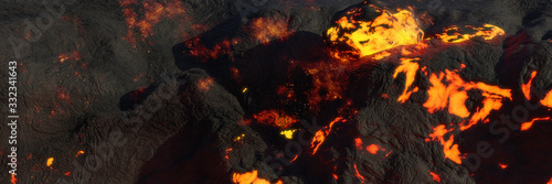 lava stream, fiery magma flow, molten rock landscape background banner  photo