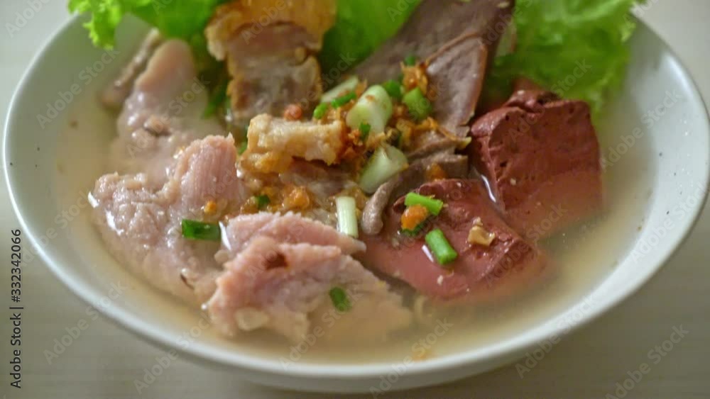 pork's entrails and blood jelly soup bowl with rice - Asian food style pork's entrails and blood jelly soup bowl with rice - Asian food style