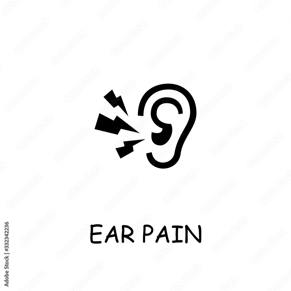Fototapeta premium Ear pain flat vector icon