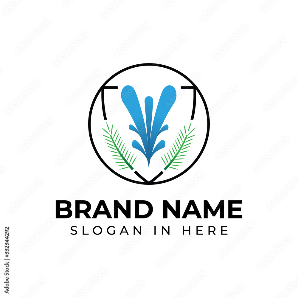 irrigation and palm leaf logo vector design illustration