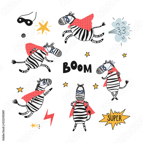 Zebras superheroes clipart set