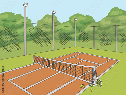 Tennis court sport graphic color sketch illustration vector