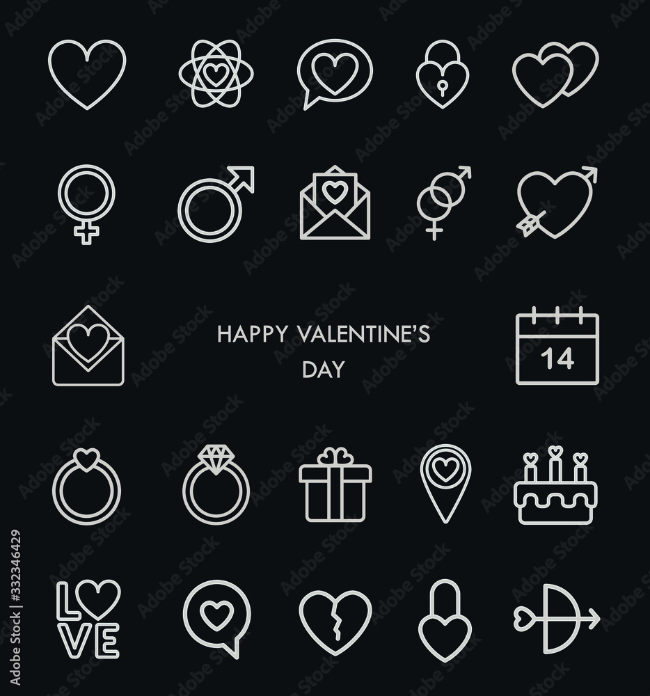 Happy Valentine's day pictograms. vector