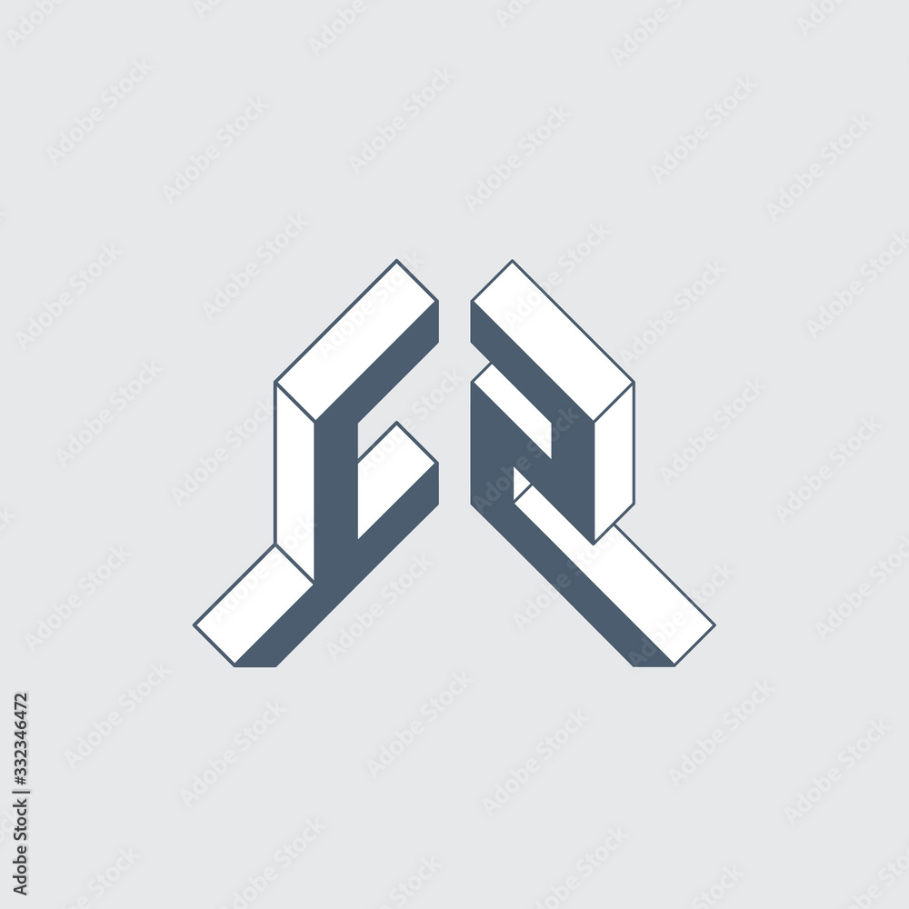 C2 - monogram or logotype. Isometric 3d font for design. Volume alphabet. Original letters. C and number 2.