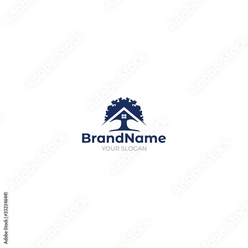 Blue Tree House Logo Design Vector