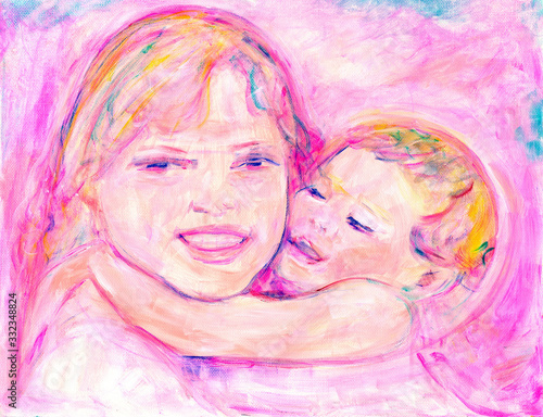 Fototapeta Naklejka Na Ścianę i Meble -  Mother and Child Impressionist Painting