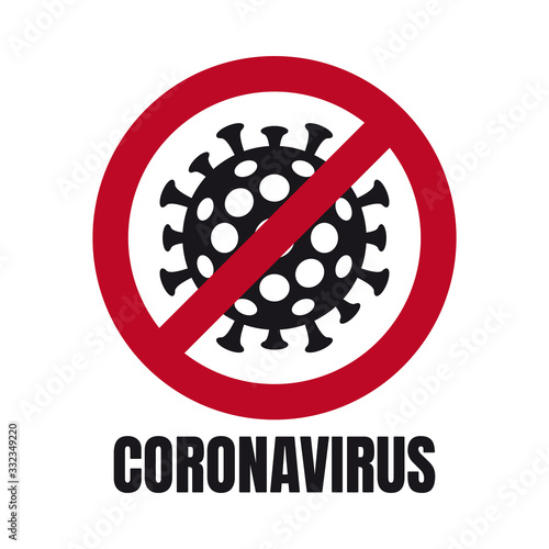 Vector red circle symbol of coronavirus. Isolated on white background.