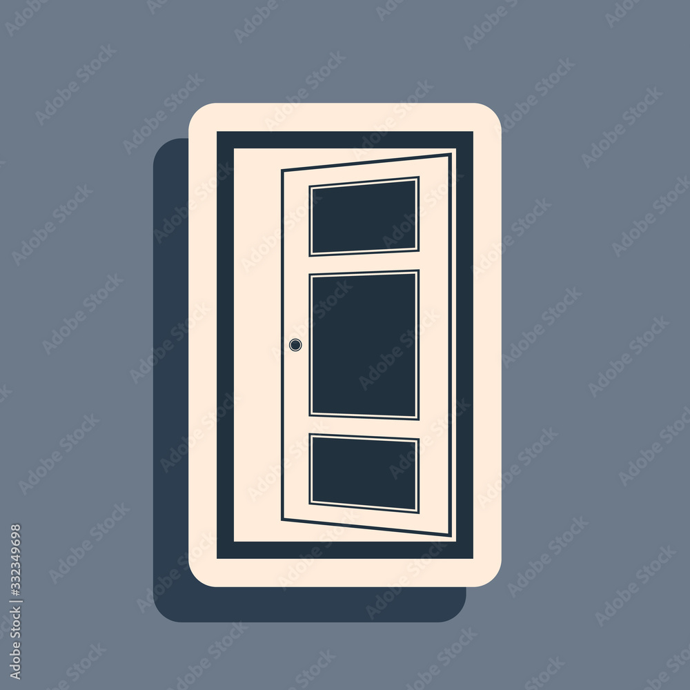 Black Open door icon isolated on grey background. Long shadow style. Vector Illustration Black Open door icon isolated on grey background. Long shadow style. Vector Illustration