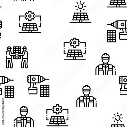 Solar Energy Technicians Seamless Pattern Vector Thin Line. Illustrations