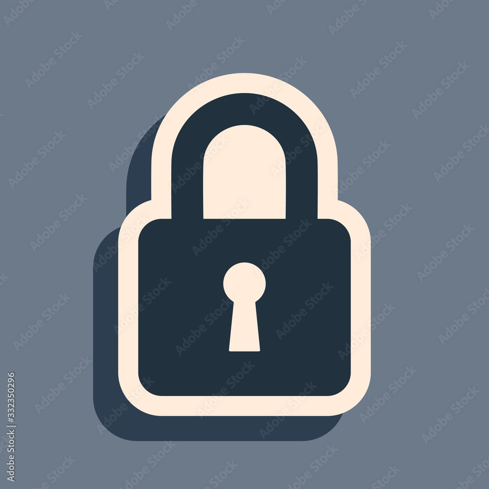 Black Lock icon isolated on grey background. Padlock sign. Security, safety, protection, privacy concept. Long shadow style. Vector Illustration Black Lock icon isolated on grey background. Padlock sign. Security, safety, protection, privacy concept. Long shadow style. Vector Illustration