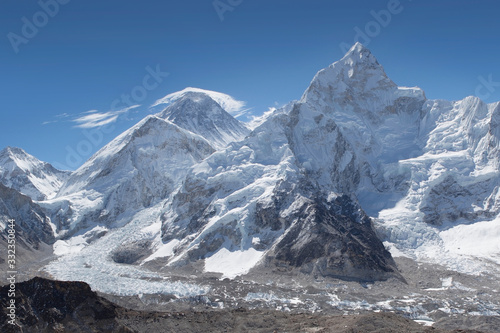 Panorama Himalaya Mountain Range with Everest - Highest Mountain 8848 meters. Nepal.