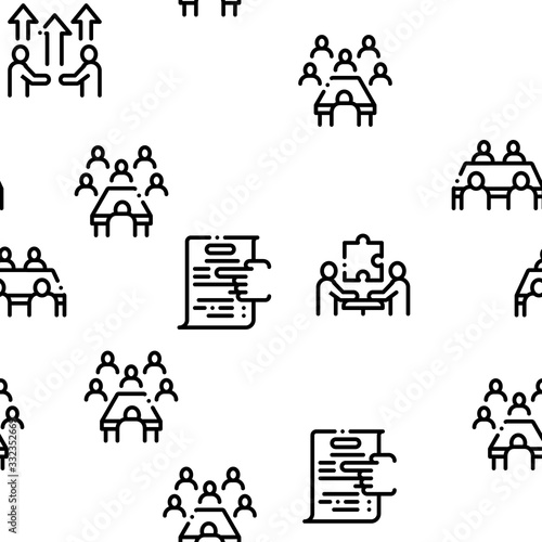 Business Meeting Conference Seamless Pattern Vector Thin Line. Illustrations