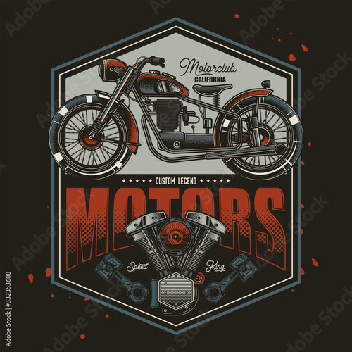 Original vector label in vintage style. American motorcycle custom made.