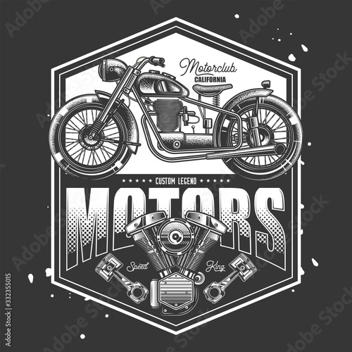 Original monochrome vector label in vintage style. American motorcycle custom made.