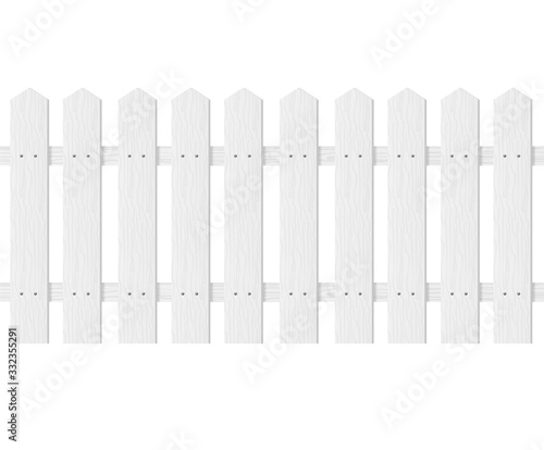 Realistic Detailed 3d White Wood Fence. Vector