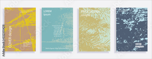 Minimalistic cover design templates. Set of layouts for covers of books, albums, notebooks, reports, magazines. Vintage texture gradient effect, flat modern abstract design. Grunge mock-up texture
