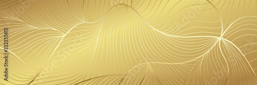 Luxury golden  wallpaper.  Abstract gold line arts texture with green emerald background design for cover, invitation background, packaging design, fabric, and print. Vector illustration.