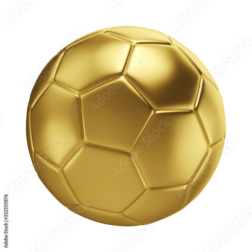 Golden soccer ball isolated on white background. Football sport game ball. 3d illustration.