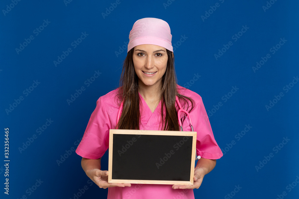 Young doctor with a pink uniform Young doctor with a pink uniform