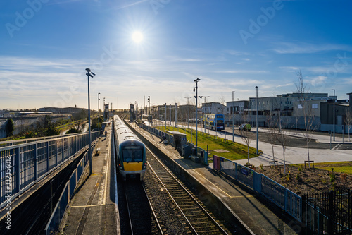 Dublin transportation hub for tram, train and bus in Broombridge station, illustrates lower number of commuters during epidemics Covid 19, coronavirus