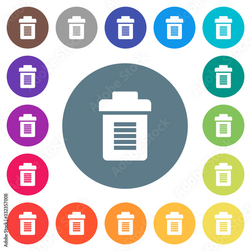 Full trash flat white icons on round color backgrounds