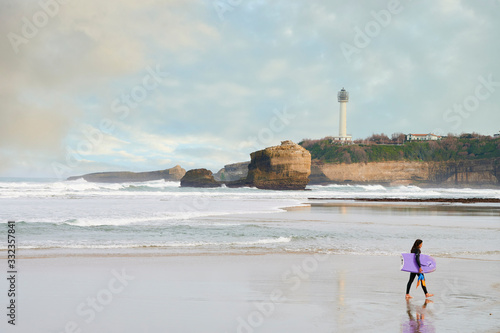 The Grande Plage  beach and the lighthouse of Biarritz, atlantic pyrenees, Aquitaine, Basque country, Southern France, France, Europe © Juanma